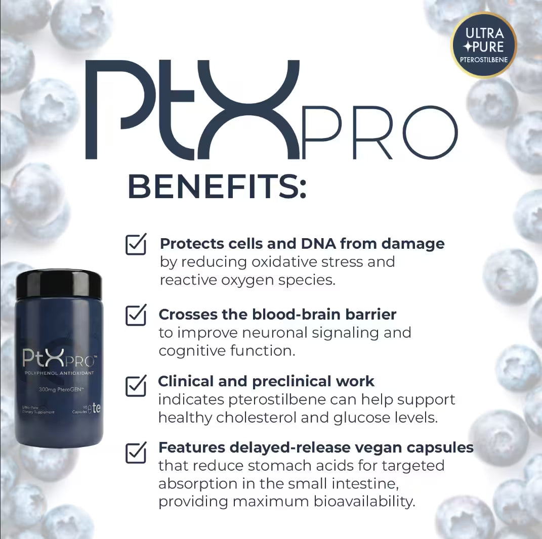 ptxpro pterostilbene antioxidant 300mg vegan capsules